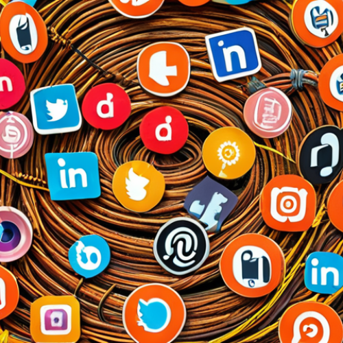 Home 11 **Prompt:** A vibrant digital collage showcasing diverse social media icons (LinkedIn, Twitter, Instagram) interconnected with networking cables, symbolizing professional connections in the digital age. Turkish lira banknotes subtly integrated, representing business opportunities. Warm, inviting color palette.